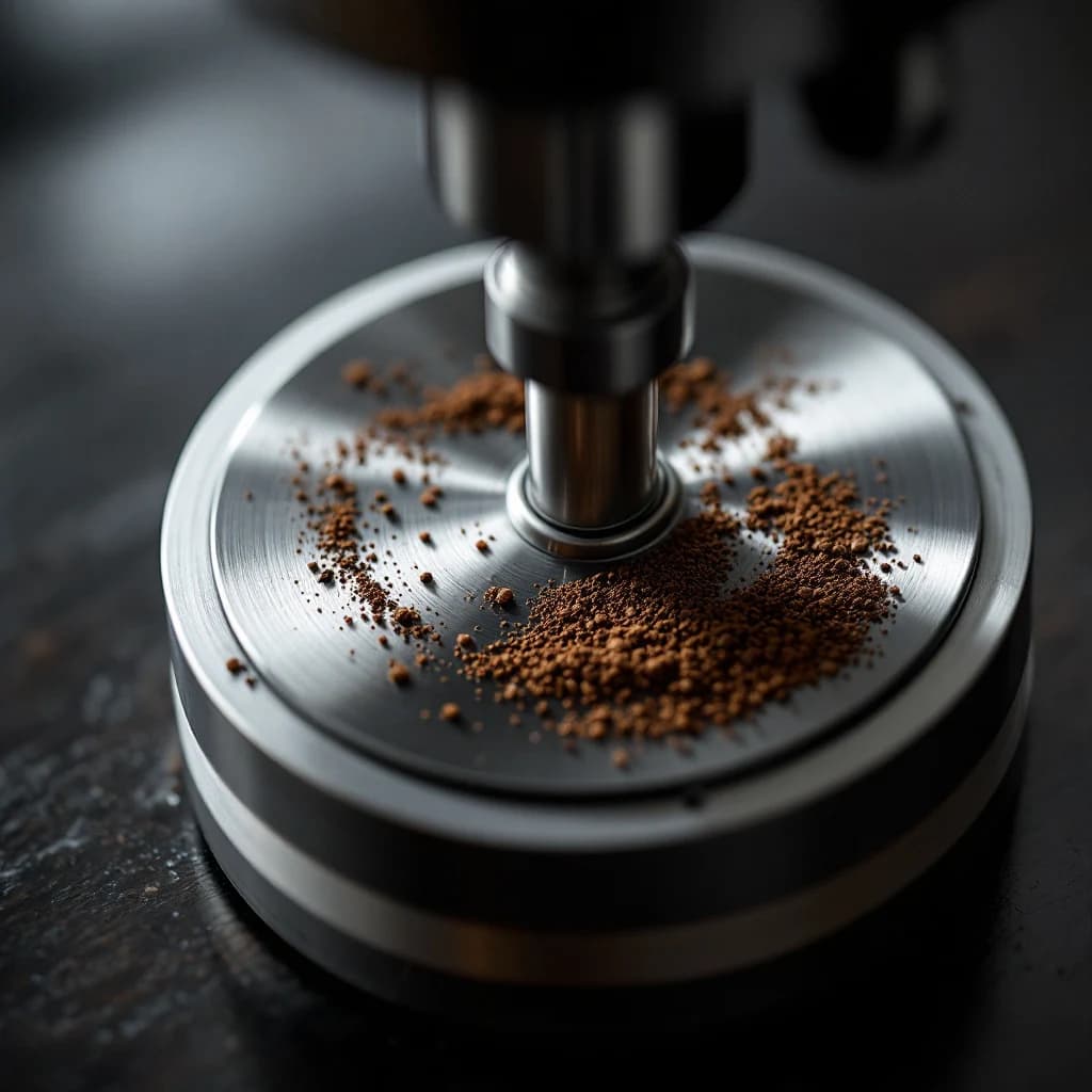 Espressomühle mit Siebträger daneben auf einer Edelstahltheke